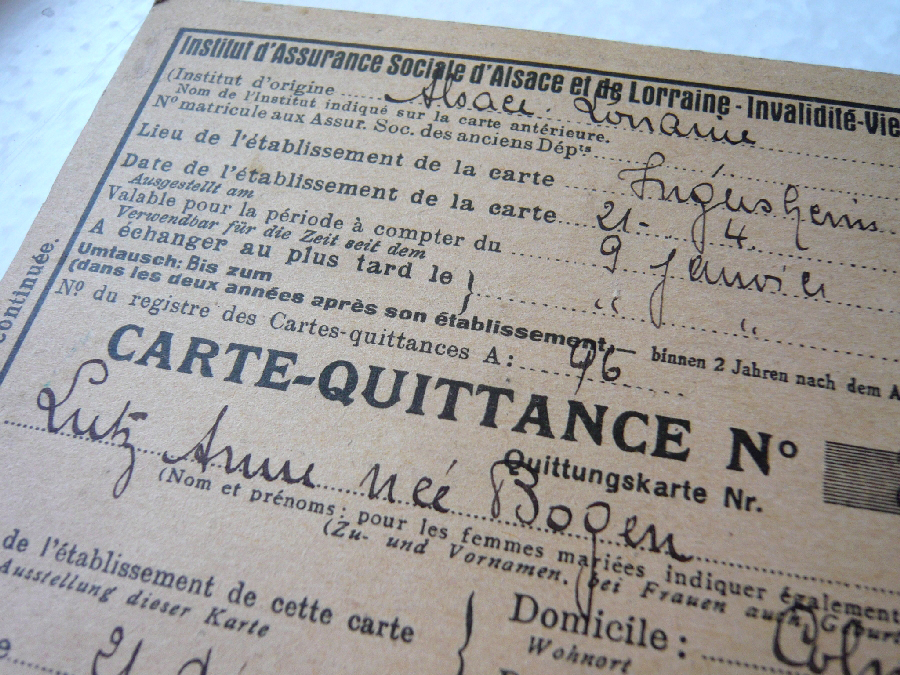 Carte de Quittance Assurance Sociale Alsace Lorraine